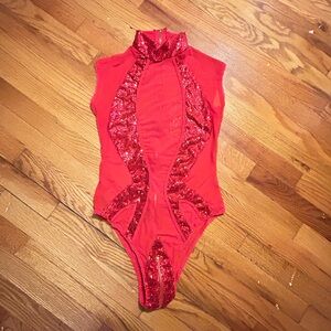 Sheer Red Sequin bodysuit| L